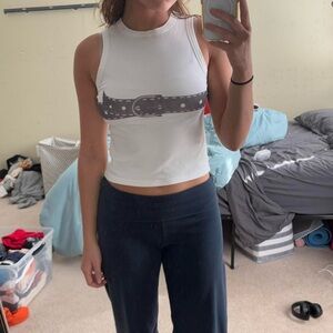 Edikted White Tank Top with Black Belt Print